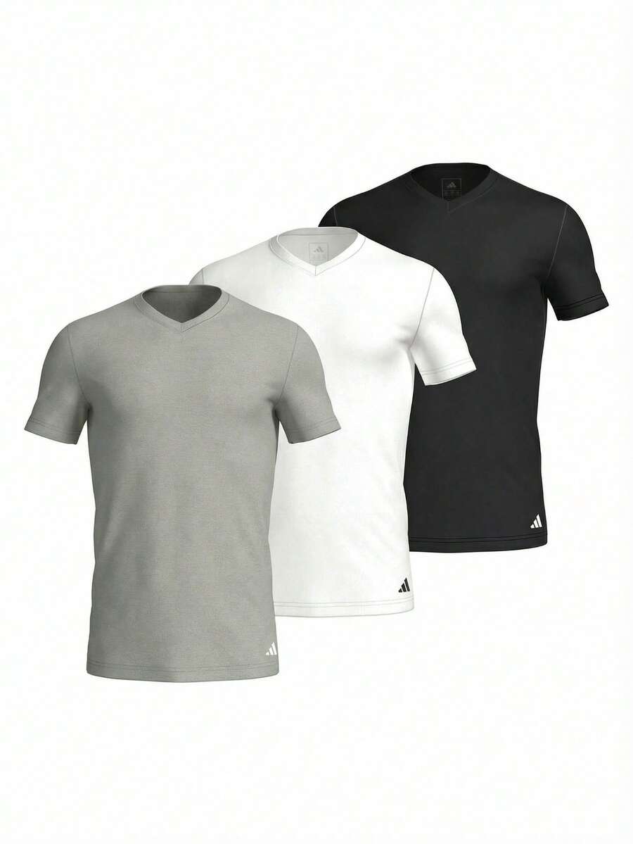 Adidas Men's V-Neck T-Shirt White Black Grey 3 Pack - Multicolor - View 1