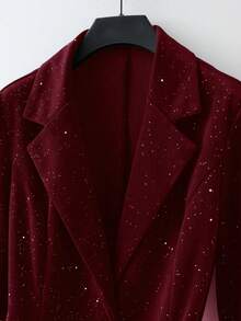 Lyxana Women's Autumn/Winter Gold & Silver Foil Waist Fitted Blazer - Burgundy - View 7