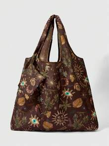 Teletubbies X ROMWE 卡通图案大容量可折叠手提包带零钱包 - 棕色日月 - 查看 1