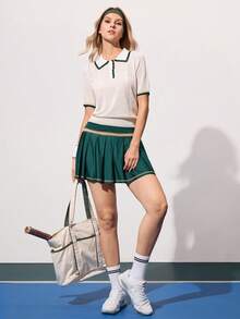 女士运动针织网球Polo衫 - 白色 - 查看 5