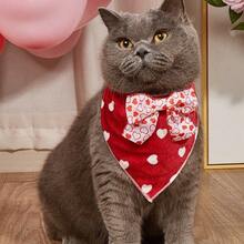 PETSIN A Cute Valentine's Day Heart-Shaped Bow Triangle Scarf For Pets, Suitable For Small Dogs Like Poodles And Bichons, Ideal For Indoor And Outdoor Use.