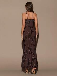 SHEIN BAE Váy suông chấm bi đen lệch vai thu/đông thanh lịch cho nữ, váy thanh lịch, váy Halloween, váy sinh nhật, váy dự tiệc - màu đen - Xem 2