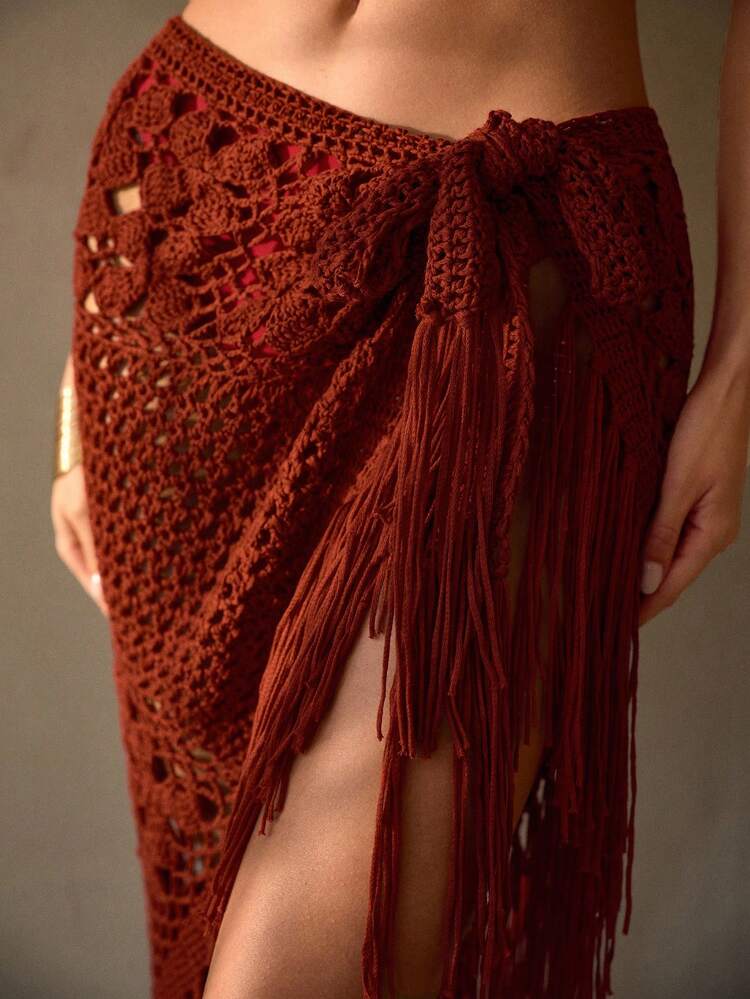 HANDMADE CROCHET BOHEMIAN FRINGE COVER UP KNIT SKIRT