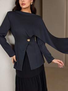 Graceveil Áo khoác blazer nữ tay dài ôm dáng, ve áo bất đối xứng - Màu xám đen - Xem 5