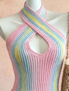 Selianne Women's Elegant Criss-Cross Halter Neck Sweater, Spring/Summer - Multicolor - View 4