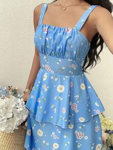 SHEIN Raffinéa Đầm dài hai dây, xếp tầng, họa tiết hoa, dành cho nữ, thích hợp cho kỳ nghỉ hè. - Nhiều màu - Xem 6