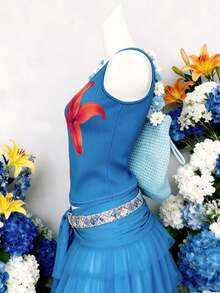 Resyla Damblus med blommönster och axelband, avslappnad och mångsidig - Blå - Visa 3