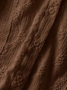GlowEve Women's Simple Solid Color Textured Front Button Long Sleeve Shirt, Commuter Wear - Brown - View 4
