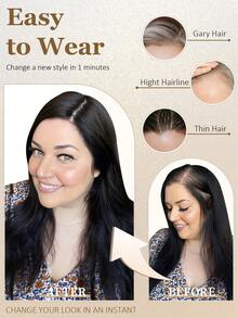 8x8 英寸（20x20厘米）女士假发片，100% 真人发丝，NC# 自然黑，适合有脱发或稀疏发质，无刘海，可增加发量，贴合头皮，夹式接发，花朵发夹 - Natural Black - 查看 7