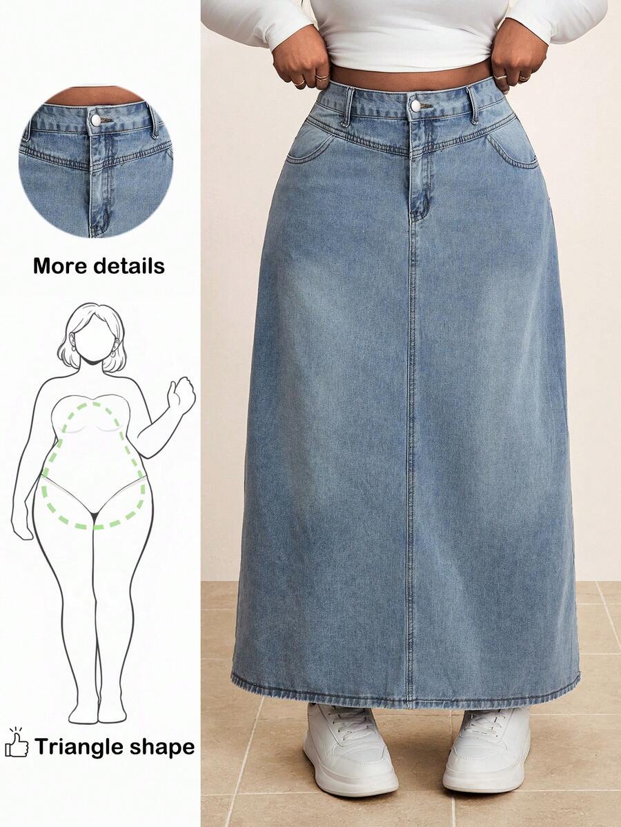 Truni 大码牛仔裙，适合梨形和三角形身材 - 淺色水洗藍 - 查看 1