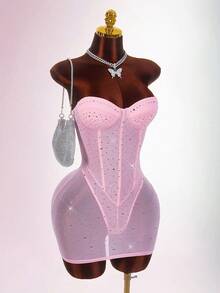 Amplova Gold Sequin Embellished Low-Cut Backless Mini Bodycon Party Dress Slay Diva Dress Sexy Dress For Club - Pink - View 6