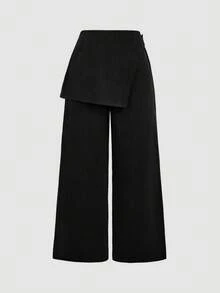 SHEIN MOD Quần tây nữ cỡ lớn màu xám đậm, kiểu dáng trang trọng, phù hợp cho mùa tựu trường, trang phục công sở thu/đông, du lịch Paris, thoải mái, màu đen, trang phục dự tiệc. - màu đen - Xem 2