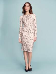 lacRébo Vestido midi de manga comprida com estampa floral em estilo vintage, modelagem ajustada e detalhe de botões frontais. Lindo e romântico, perfeito para a primavera/verão, com inspiração francesa e parisiense. Vestido midi feminino de manga comprida com estampa floral. - Damasco - Ver 3