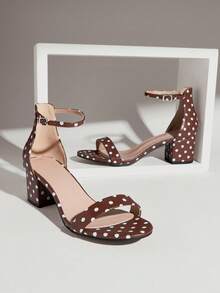 SHUZIA #ArtistInspired Top-Seller Women's Ankle Strap Open Toe Low Block Heel Minimalist Brown Polka Dot Sandals –Comfortable & Essential - Brown - View 1