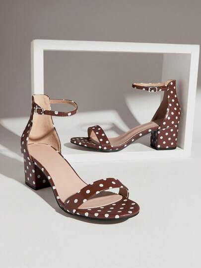 SHUZIA #ArtistInspired Top-Seller Women's Ankle Strap Open Toe Low Block Heel Minimalist Brown Polka Dot Sandals –Comfortable & Essential