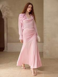 MOTF PREMIUM RUFFLED COWL COLLAR BLOUSE, SPRING/SUMMER - Pink - View 6