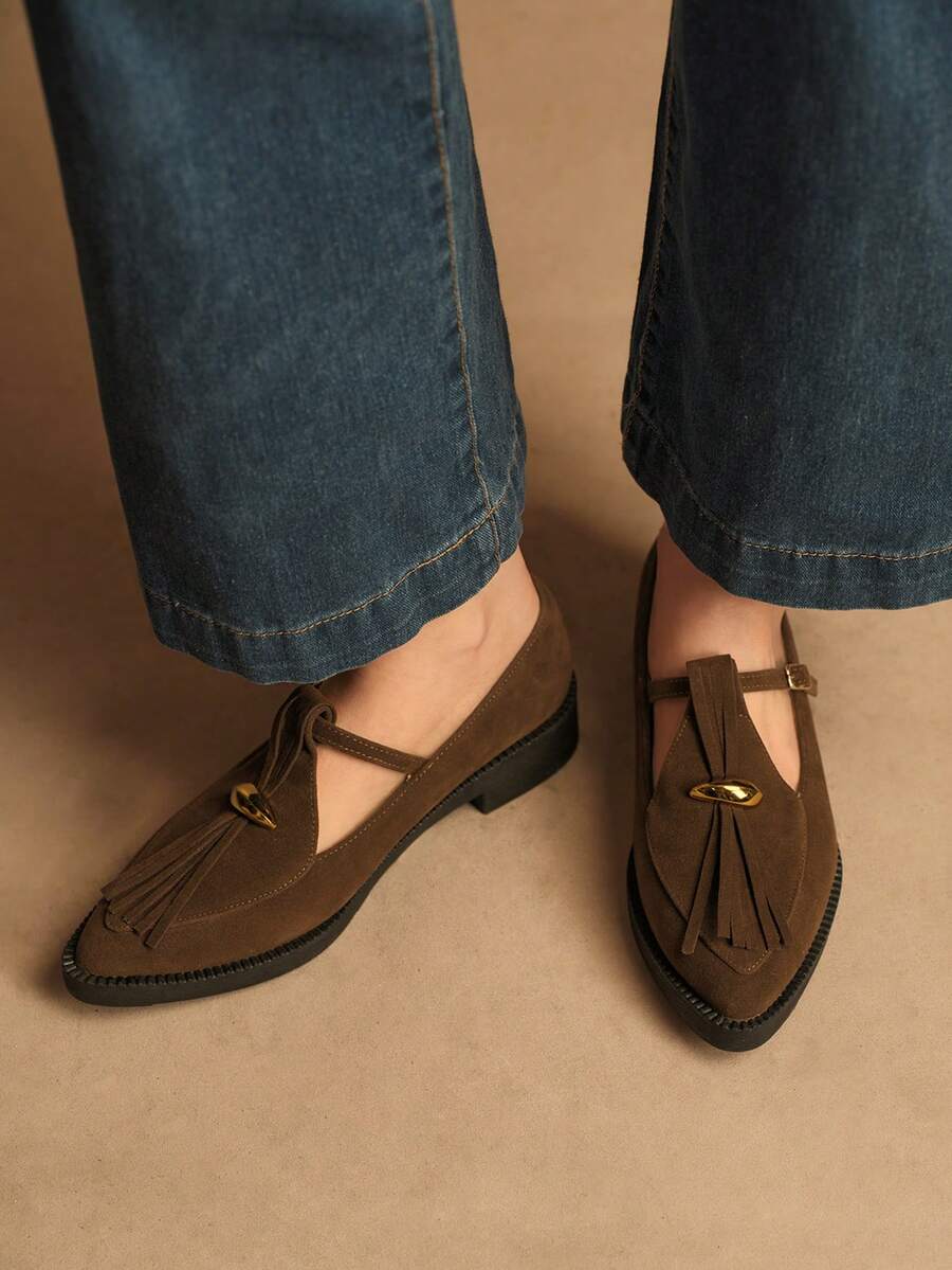 Rosivie Women's Casual Versatile Commuting Loafers With Tassel Decor - Brown - View 1