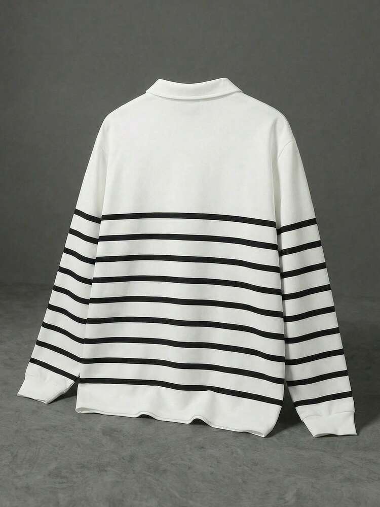 Camisa polo listrada de mangas compridas