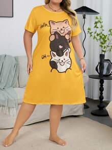 Áo ngủ tay ngắn dệt kim hình mèo dễ thương cỡ lớn - Nhiều màu - Xem 4