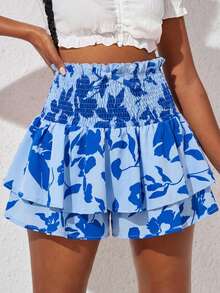 SHEIN Váy quần cho bé gái tuổi teen, chất liệu dệt hoa, thắt nơ ở eo, xếp ly hai lớp, kiểu dáng thường ngày. - Màu xanh nhạt - Xem 8