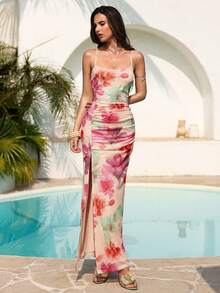 Modelyn Women's Summer Vacation Floral Print Slit Strap Dress - Multicolor - View 3