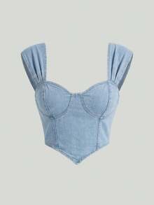 SHEIN MOD Women's Casual Asymmetric Hem Sleeveless Denim Top, Summer - Light Wash - View 1