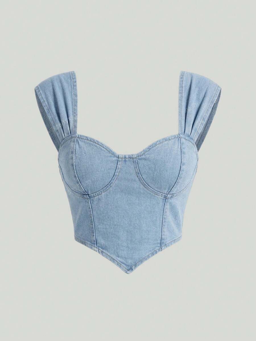 SHEIN MOD Women's Casual Asymmetric Hem Sleeveless Denim Top, Summer - Light Wash - View 1