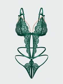 1pc Women's Sexy Lace Bodysuit - Dark Green - View 3