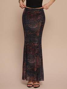 Leighera Women's High Waist Leopard Print Flared Maxi Skirt, Suitable For Spring, Summer, Autumn And Winter - Brown - View 8