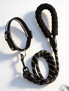 一套可调节长度反光舒适防滑防拉扯防勒颈黑色宠物牵引绳，适用于狗猫散步训练户外宠物用品狗猫配件牵引绳套装 - 黑色 - 查看 7