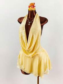 Amplova Vestido con cuello drapeado exagerado, lazo de cinta y drapeado fruncido - amarillo ganso - Ver 2