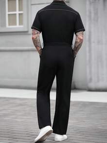 Manfinity CasualCool Men's Flap Pocket Drawstring Waist Shirt Jumpsuit Overall Men Men S Overall Men S Overalls Overalls For Men Men S Jumpsuit ... Mens Overall Men Black Outfit Men Black Two Piece Set Men Shirt Co Ords Mens Jumpsuit Baggy F1 - Black - View 2