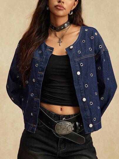 Muchica 女士宽松落肩长袖牛仔衬衫