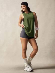 VARSIVA V-Neck Short Sleeve Hollow Back Loose T-Shirt - Army Green - View 7