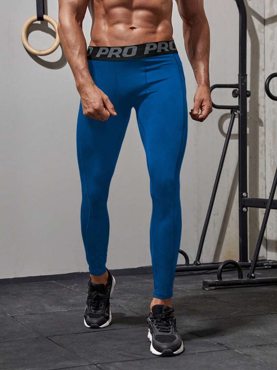 Manfinity Acti Log Men's Letter Waistband Sports Leggings - Blue - View 1