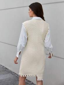 SHEIN Clasi 1入組毛邊緣不對稱下擺毛衣洋裝 - 白色 - 查看 2