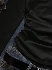 Attitoon 女士休闲时尚学院风徽章及23号印花翻领长袖T恤，修身秋冬内搭，黑色 - 黑色 - 查看 6