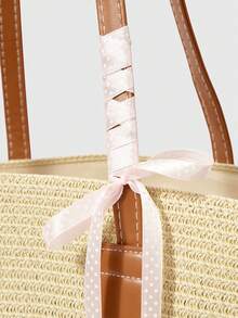 ROMWE Fairycore 1pc Summer Beach Starfish Series Shell & Seashell Woven Shoulder Hand Carry Bag, Beach Bag, Straw Handbag For Women (Charm Color & Style Randomly) - Multicolor D - View 4