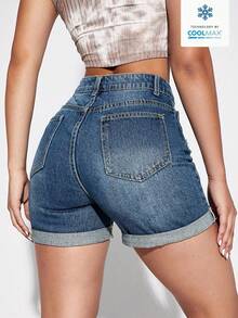 Rivivi 夏季休闲水洗做旧牛仔短裤 - 深色水洗藍 - 查看 2