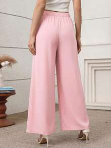 Breezaya 女士休闲舒适派对纯色高开衩宽松阔腿裤 - 粉色 - 查看 2