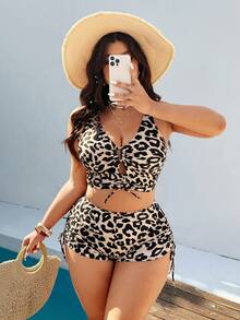 Swim Vcay Bộ bikini 2 mảnh dành cho nữ cỡ lớn, họa tiết da báo, gồm áo hai dây và quần đùi có dây rút. - Nhiều màu - Xem 1