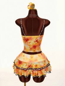 Amplova 2026 Early Spring Floral & Leopard Print Low-Cut Blouse, Low-Waist A-Line Skirt, Women's 2-Piece Set - Multicolor - View 2