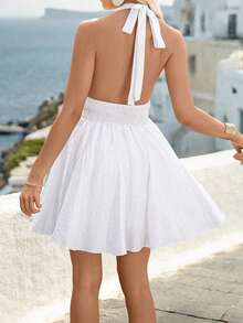 Breezaya Women's Vacation Casual Halter Backless Mini Dress Cute Summer Dress For Women - White - View 2