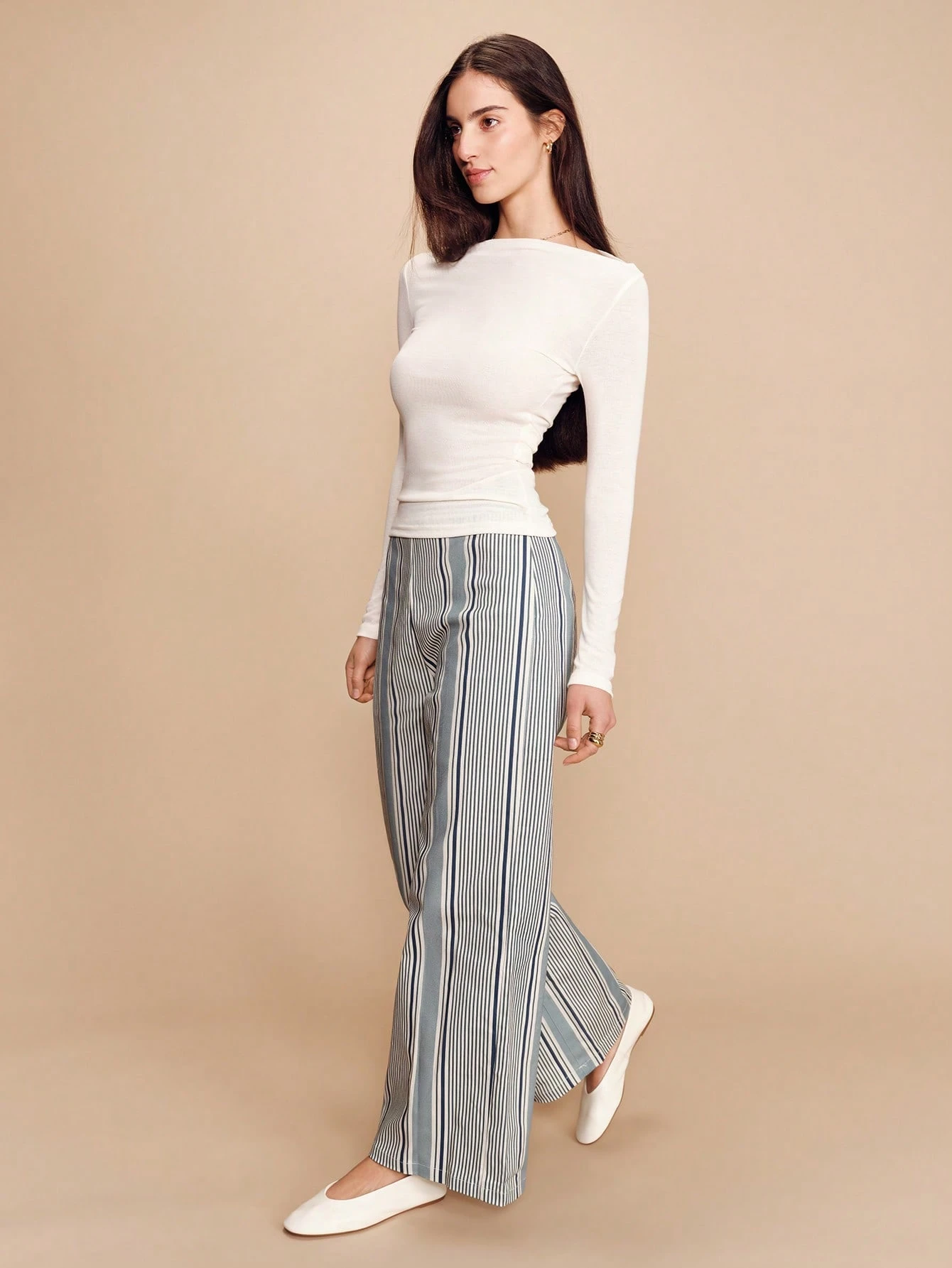 Pantalón de algodón de talle alto a rayas azules, estilo francés vintage de primavera y verano, estilo parisino, pantalón de algodón casual para vacaciones y negocios