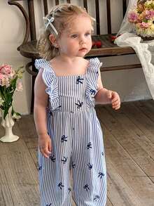 LMoss Kids 女婴条纹荷叶边领休闲连体衣 - 彩色 - 查看 2