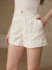 MOTF PREMIUM JACQUARD SEAM FRONT SLANT POCKET SHORTS - White - View 4