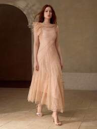 MOTF PREMIUM VESTIDO DE ENCAJE ELEGANTE CON VOLANTES, PRIMAVERA/VERANO