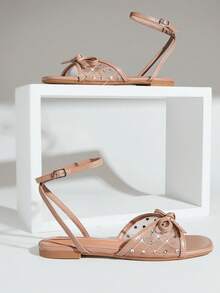 SHUZIA Women's Fashion Comfortable Bowknot Mesh Flat Sandals - Apricot - View 4