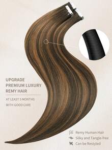 60pcs Tape In Hair Extensions 100% Human Hair #T2-P2/6 Balayage Dark Brown Mixed Chestnut Brown Straight Style In 14-22 Inch Lengths Extensions Silky Seamless Invisible Top Quality Thick Ends Healthy Human Hair Extensions For Thin Hair And Salon Use - ST2-P2/6 - View 3