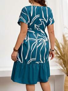 Miaspire Gaun Liburan Kasual Ukuran Besar dengan Motif Bunga dan Patchwork, Gaun Musim Panas - Dark Green - View 2